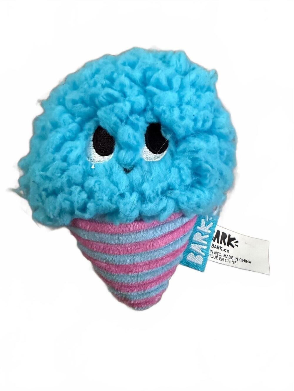 BARK Co. Plush Cotton Candy Cone Dog Toy - Blue and Pink, Soft and Durable XS/S